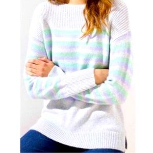 LOFT SWEATER Pastel Blue Green Gray Striped Boat Neck Ribbed Knit Size Small
